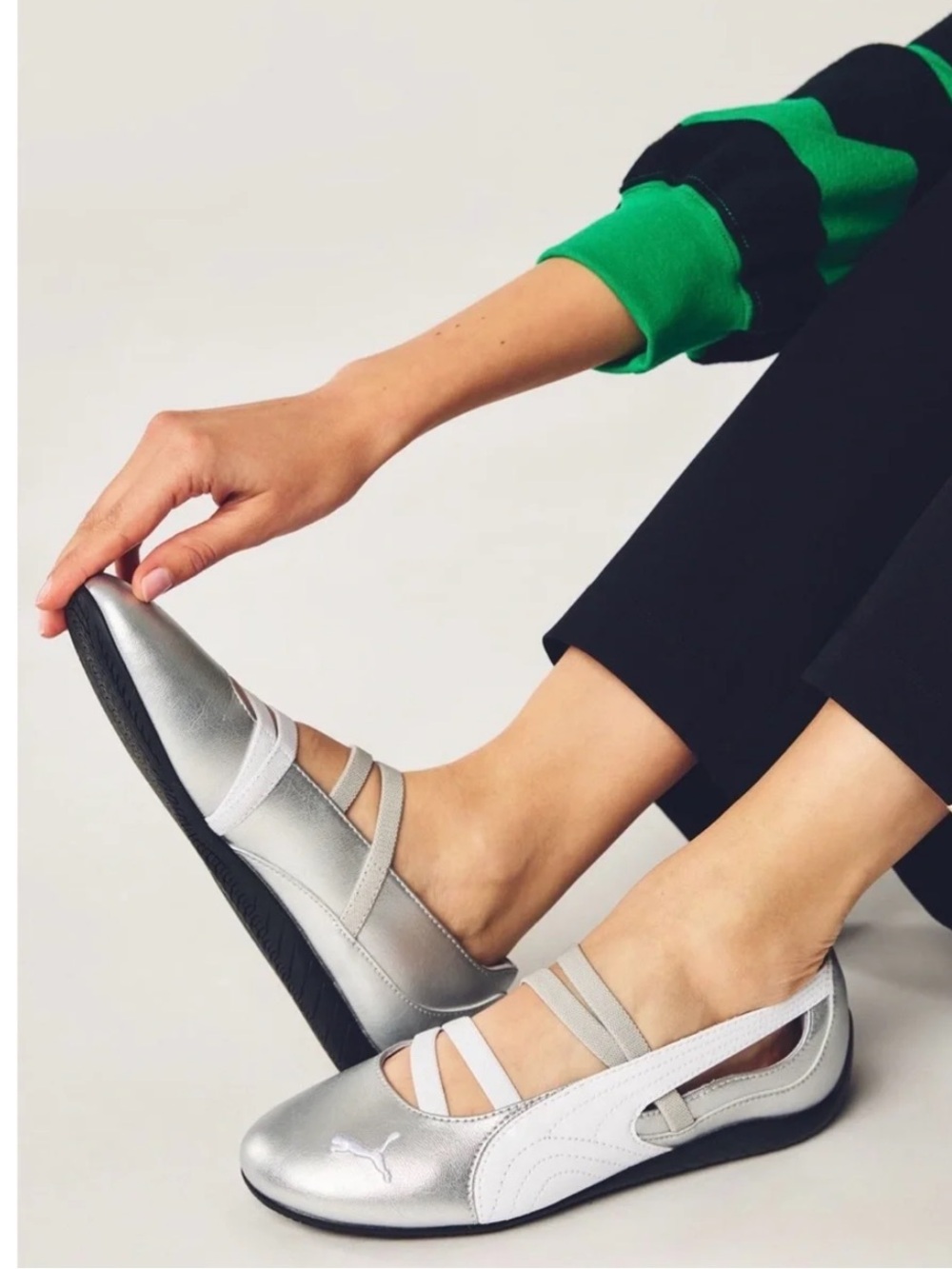 PUMA Speedcat Silver Metallic Ballet-Strap Flats